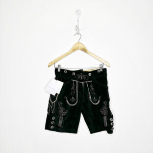 GAUDI LEATHERS Lederhose Short Black german suede leather embroidered 34 NWT